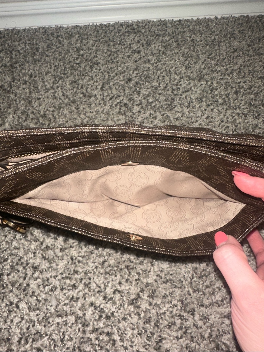 Michael Kors Dark Brown Logo Shoulder Bag with Gold Plaque - Picture 3 of 6